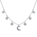 Rhodium Plated 925 Sterling Silver CZ  Star and Crescent Moon Necklace - GMN00089 | Silver Palace Inc.