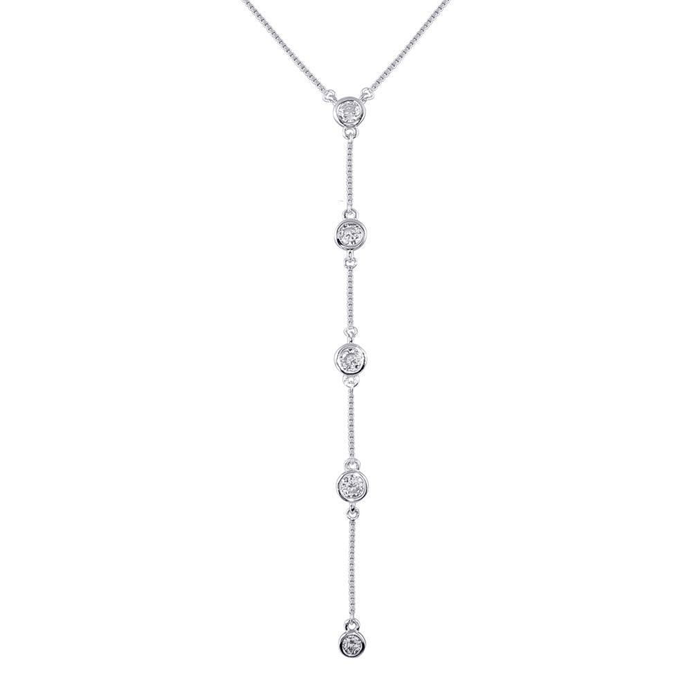 Silver 925 Rhodium Plated 4 Drop CZ Necklace - GMN00091 | Silver Palace Inc.