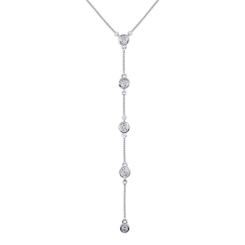 Silver 925 Rhodium Plated 4 Drop CZ Necklace - GMN00091 | Silver Palace Inc.