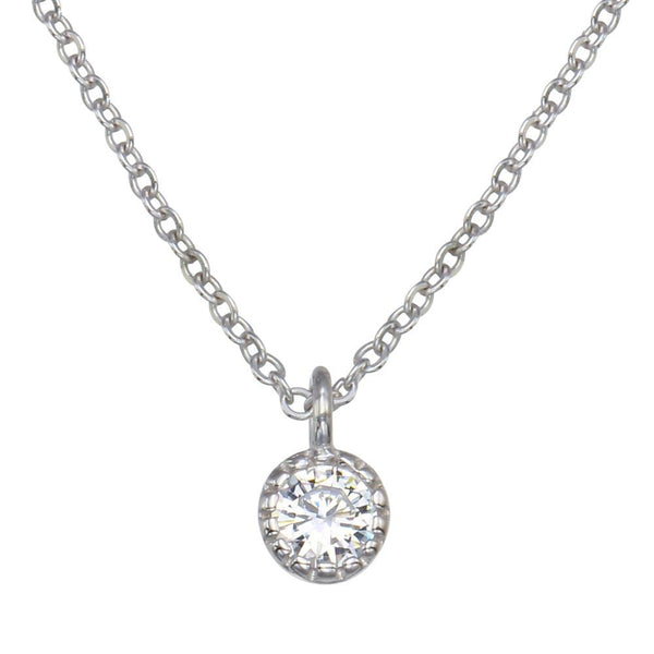 Silver 925 Rhodium Plated Single CZ Necklace - GMN00093 | Silver Palace Inc.
