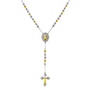 Silver 925 2 Toned Plated DC Beaded CZ Medallion Rosary - GMN00094RG | Silver Palace Inc.