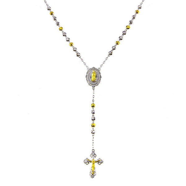 Silver 925 2 Toned Plated DC Beaded CZ Medallion Rosary - GMN00094RG | Silver Palace Inc.