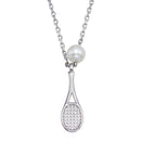 Rhodium Plated 925 Sterling Silver Synthetic Mother of Pearl Tennis Racket Necklace - GMN00095 | Silver Palace Inc.