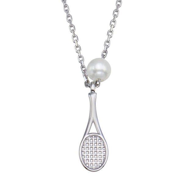 Rhodium Plated 925 Sterling Silver Synthetic Mother of Pearl Tennis Racket Necklace - GMN00095 | Silver Palace Inc.