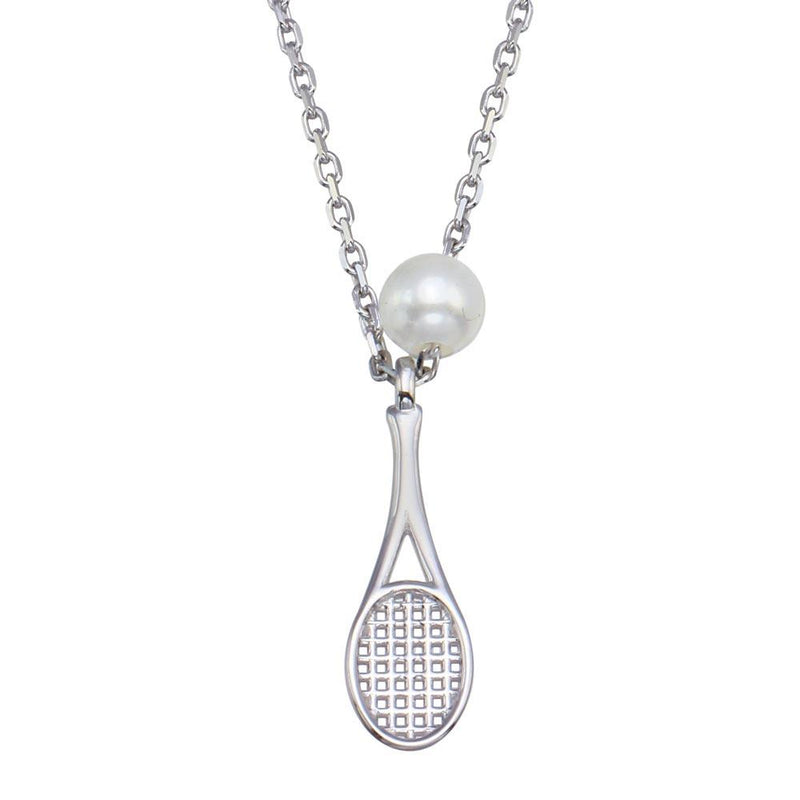 Rhodium Plated 925 Sterling Silver Synthetic Mother of Pearl Tennis Racket Necklace - GMN00095 | Silver Palace Inc.