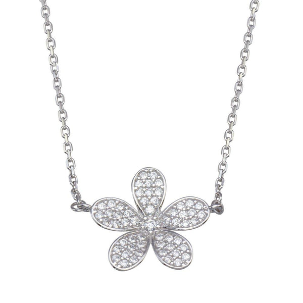 Silver 925 Rhodium Plated CZ Flower Necklace - GMN00098 | Silver Palace Inc.