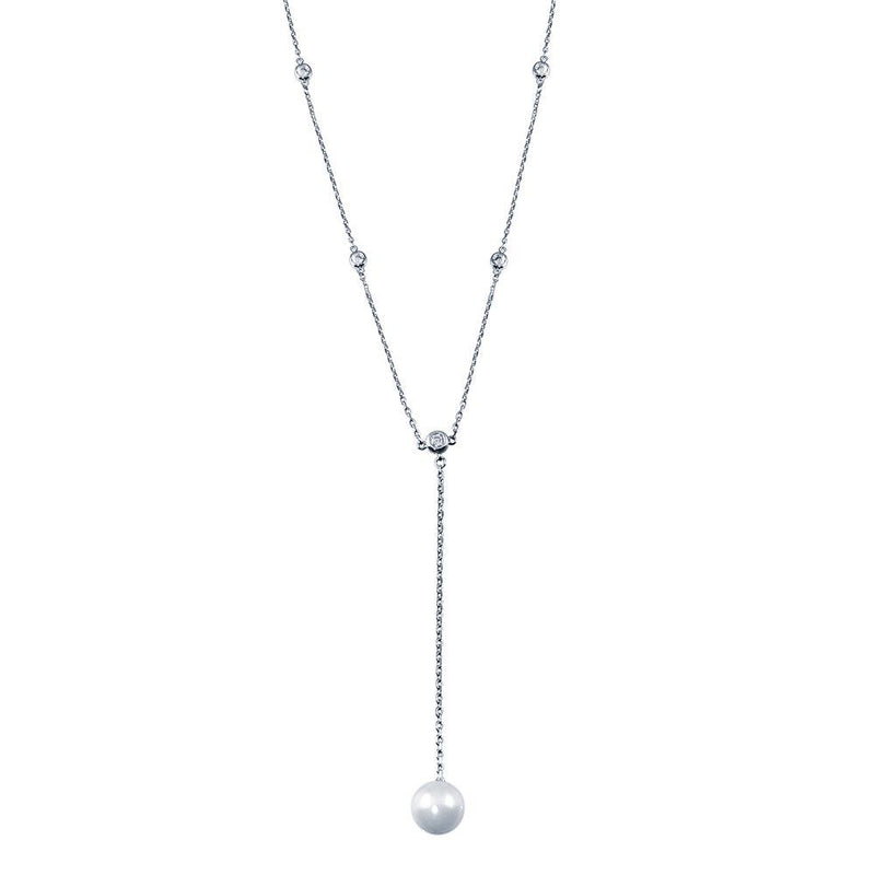Silver 925 Rhodium Plated CZ By The Yard Necklace with drop Mother of Pearl - GMN00103 | Silver Palace Inc.