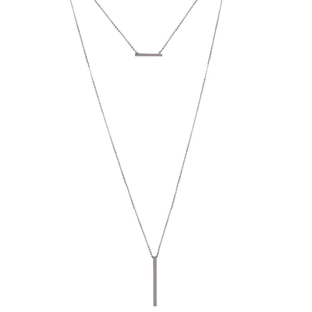 Rhodium Plated 925 Sterling Silver Drop Bar Necklace  - GMN00105 | Silver Palace Inc.