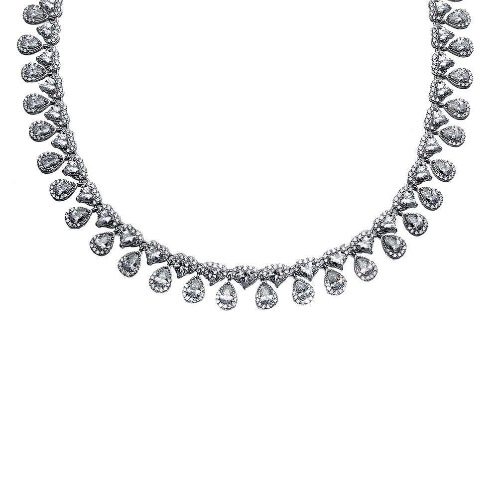 Rhodium Plated 925 Sterling Silver Teardrop Heart CZ Tennis