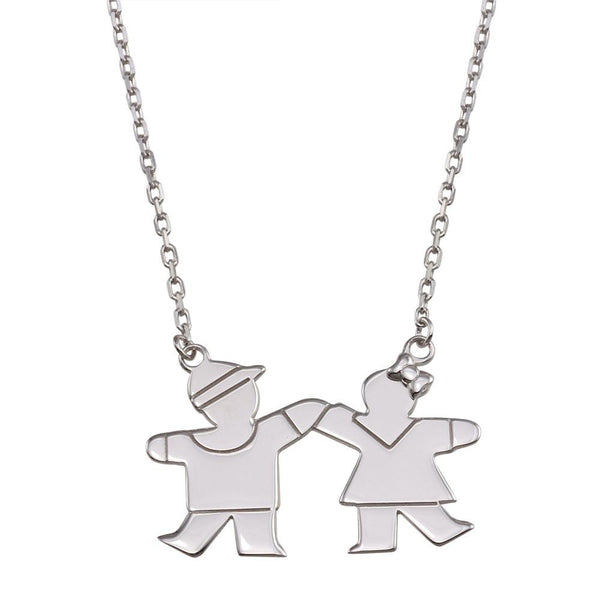 Silver 925 Rhodium Plated Boy and Girl Necklace with CZ - GMN00119 | Silver Palace Inc.