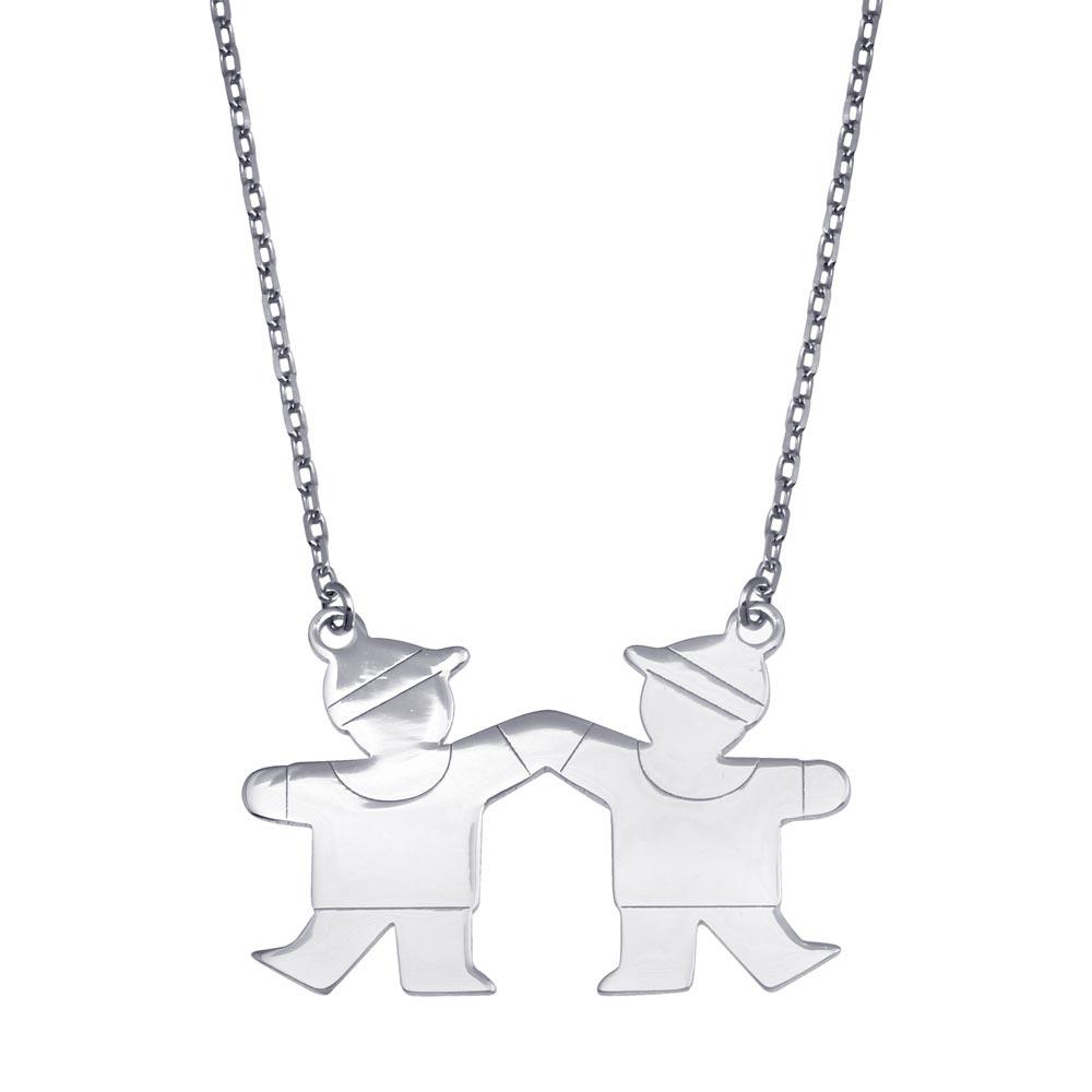 Rhodium Plated 925 Sterling Silver CZ 2 Boys Necklace - GMN00120 | Silver Palace Inc.