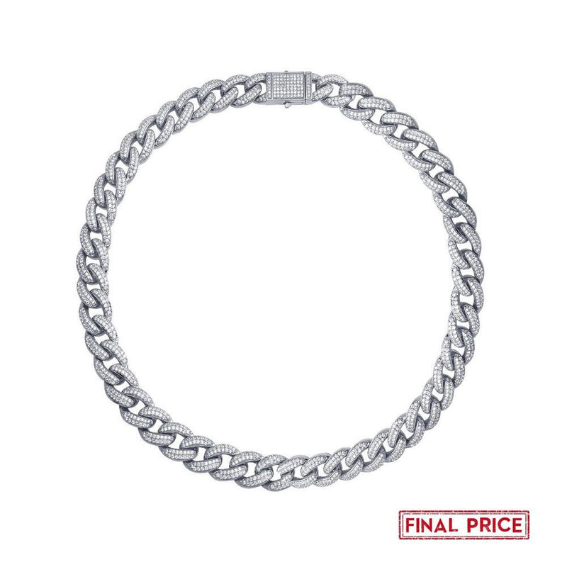 Silver 925 Rhodium Plated Miami Curb CZ Encrusted Chains 11.2mm - GMN00125 | Silver Palace Inc.