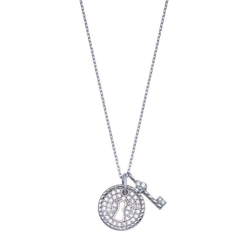 Rhodium Plated 925 Sterling Silver Lock and Key Necklace - GMN00184 | Silver Palace Inc.