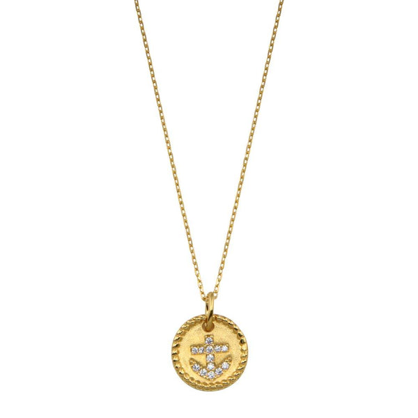 Silver 925 Gold Plated CZ Round Anchor Necklace - GMN00185GP | Silver Palace Inc.