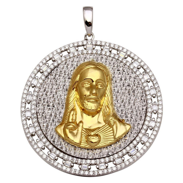 Silver 925 Two-Toned Round Jesus Pendant Necklace **Pendant Only** - GMP00012RG | Silver Palace Inc.