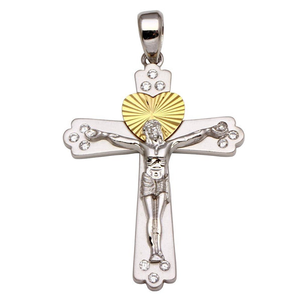Silver 925 Two-Toned Crucifix Heart Pendant with CZ **Pendant Only** - GMP00022RG | Silver Palace Inc.