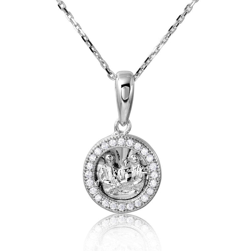 Silver 925 Rhodium Plated Religious Medallion Necklace - GMP00003RH | Silver Palace Inc.