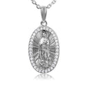 Silver 925 Rhodium Plated Oval CZ Frame Medallion with Chain - GMP00005RH | Silver Palace Inc.