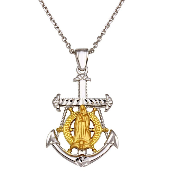 Silver 925 Two-Toned Virgin Mary Anchor Pendant Necklace - GMP00010RG | Silver Palace Inc.
