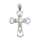 Silver 925 Rhodium Plated Mother of Pearl CZ Cross Pendant - GMP00029 | Silver Palace Inc.