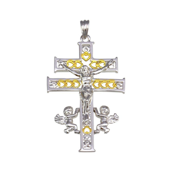Silver 925 2 Toned Plated Patriarchal Cross Pendant - GMP00036RG | Silver Palace Inc.