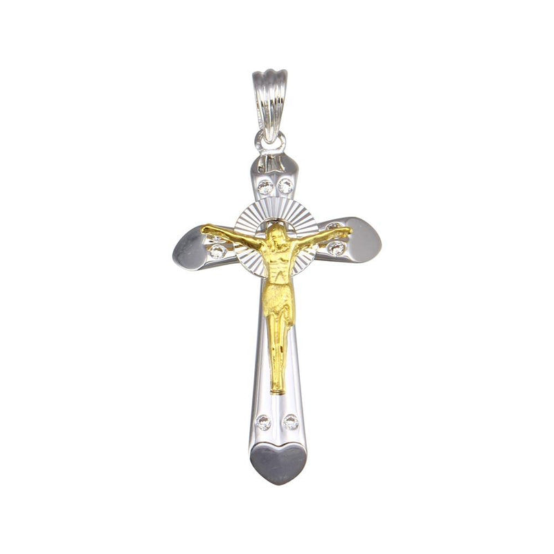Silver 925 2 Toned Plated Heart Edge Cross Pendant - GMP00040RG | Silver Palace Inc.