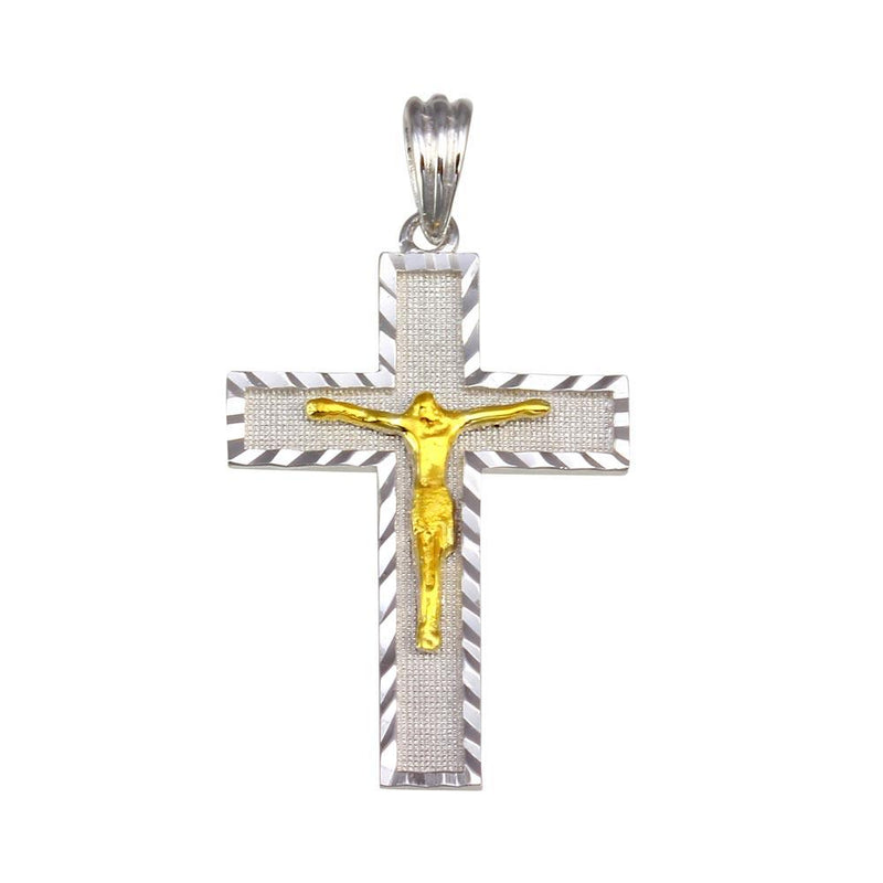 Silver 925 2 Toned Plated DC Border Cross Pendant - GMP00045RG | Silver Palace Inc.