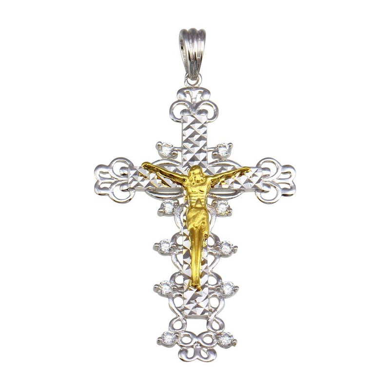 Silver 925 2 Toned Plated CZ Cross Pendant - GMP00046RG | Silver Palace Inc.