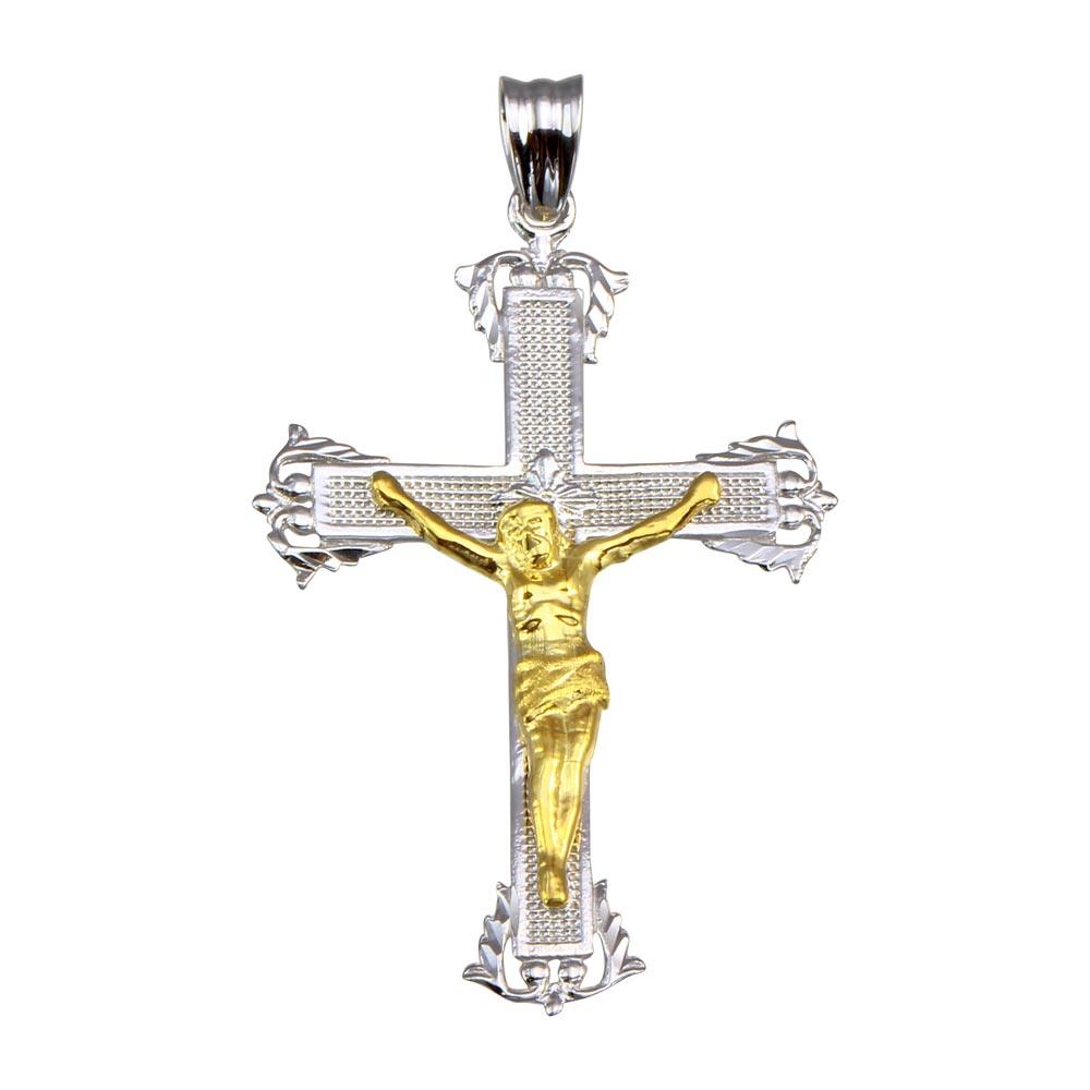 Silver 925 2 Toned Plated CZ Cross Pendant - GMP00047RG | Silver Palace Inc.
