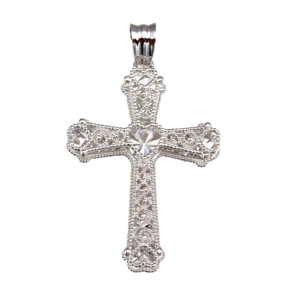 Silver 925 Rhodium Plated Heart Center Cross Pendant - GMP00052 ...