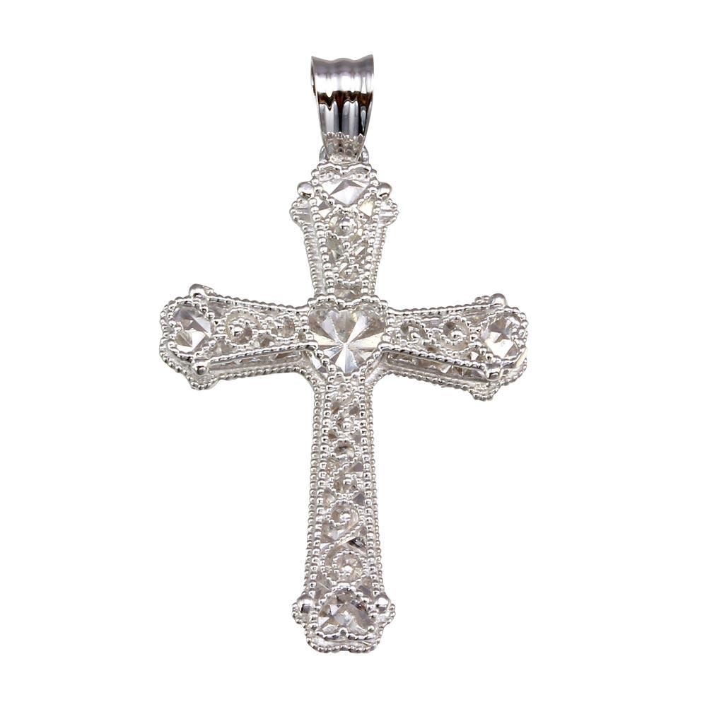 Silver 925 Rhodium Plated Heart Center Cross Pendant - GMP00052 | Silver Palace Inc.