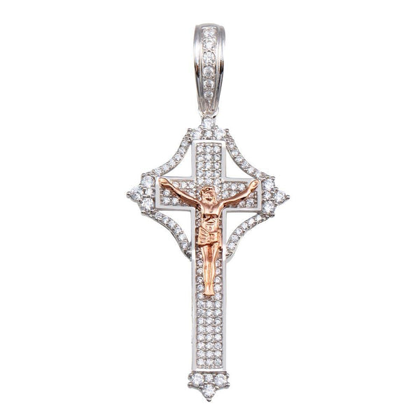 Silver 925 2 Toned Plated Center CZ Cross Pendant - GMP00054RHR | Silver Palace Inc.