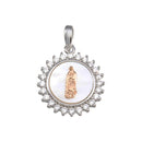 Silver 925 Rhodium Plated Synthetic MOP Two-Toned Virgin Mary Medallion Pendant - GMP00056RHR | Silver Palace Inc.