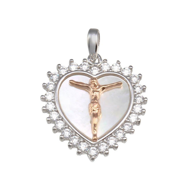Silver 925 Synthetic Mother of Pearl Two-Toned Crucifix Heart Medallion Pendant - GMP00058RHR | Silver Palace Inc.