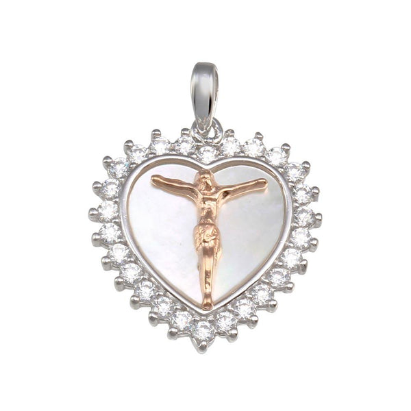 Two-Toned 925 Sterling Silver Synthetic Mother of Pearl Crucifix