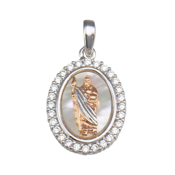 Silver 925 Synthetic Mother o Pearl Two-Toned St. Jude Oval Medallion Pendant - GMP00059RHR | Silver Palace Inc.