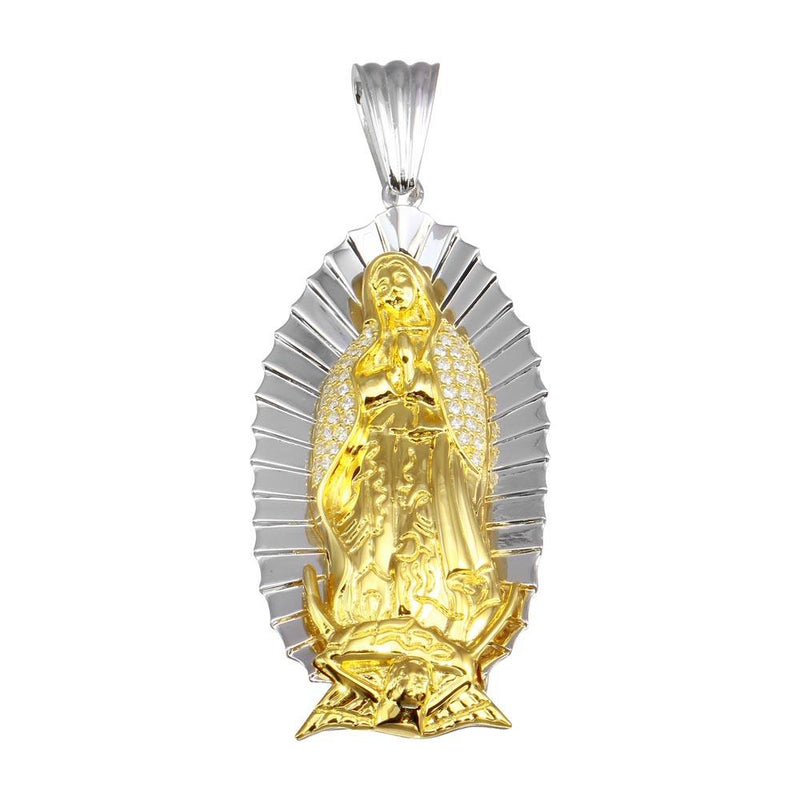 Silver 925 2 Toned Plated Lady of Guadalupe CZ Pendant 63mm - GMP00062RG | Silver Palace Inc.