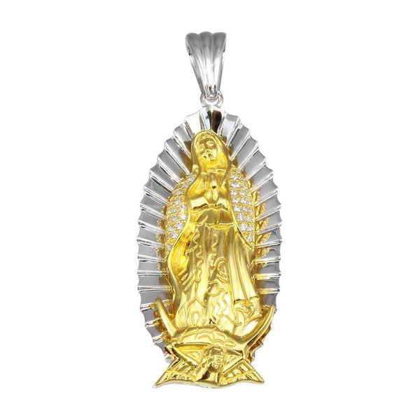 Silver 925 2 Toned Plated Lady of Guadalupe CZ Pendant 52mm - GMP00063RG | Silver Palace Inc.