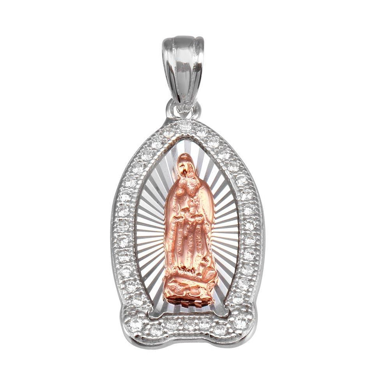 Silver 925 2 Toned Plated Lady of Guadalupe CZ Pendant - GMP00064RHR | Silver Palace Inc.