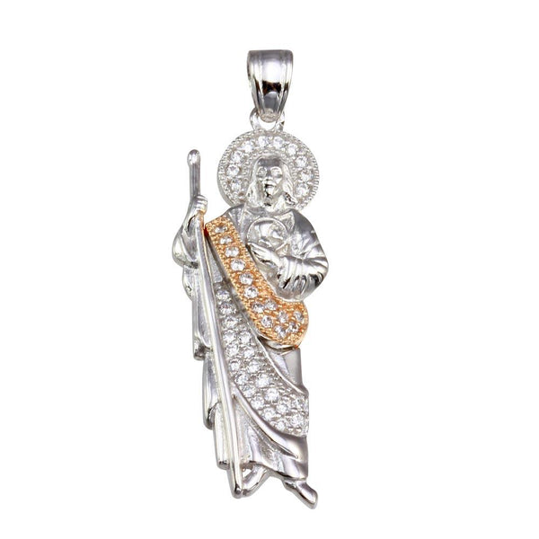 Silver 925 2 Toned Plated St. Jude CZ Pendant - GMP00068RHR | Silver Palace Inc.