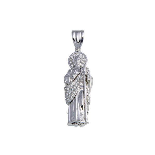 Silver 925 Rhodium Plated Clear CZ St Jude Pendant 30mm - GMP00086 | Silver Palace Inc.