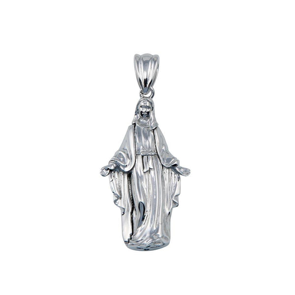 Rhodium Plated 925 Sterling Silver Hollow Mother Mary Pendant 32mm - GMP00088 | Silver Palace Inc.