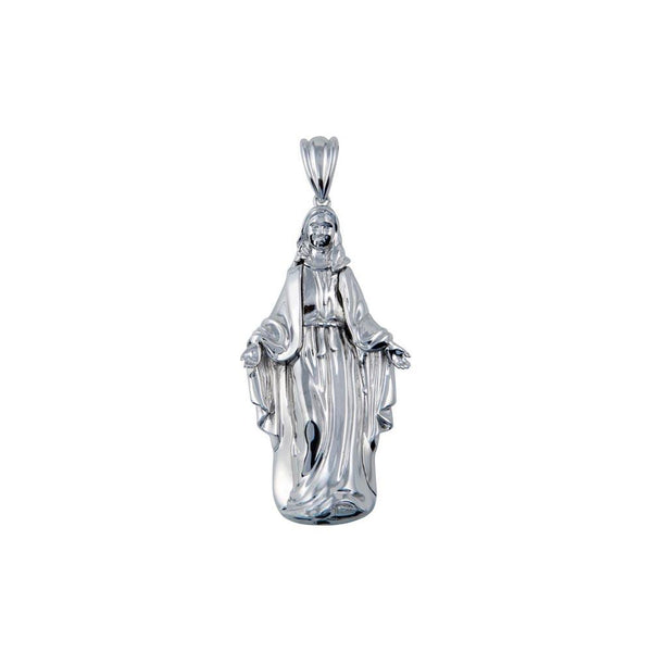 Rhodium Plated 925 Sterling Silver Hollow Mother Mary Pendant 42mm - GMP00091 | Silver Palace Inc.