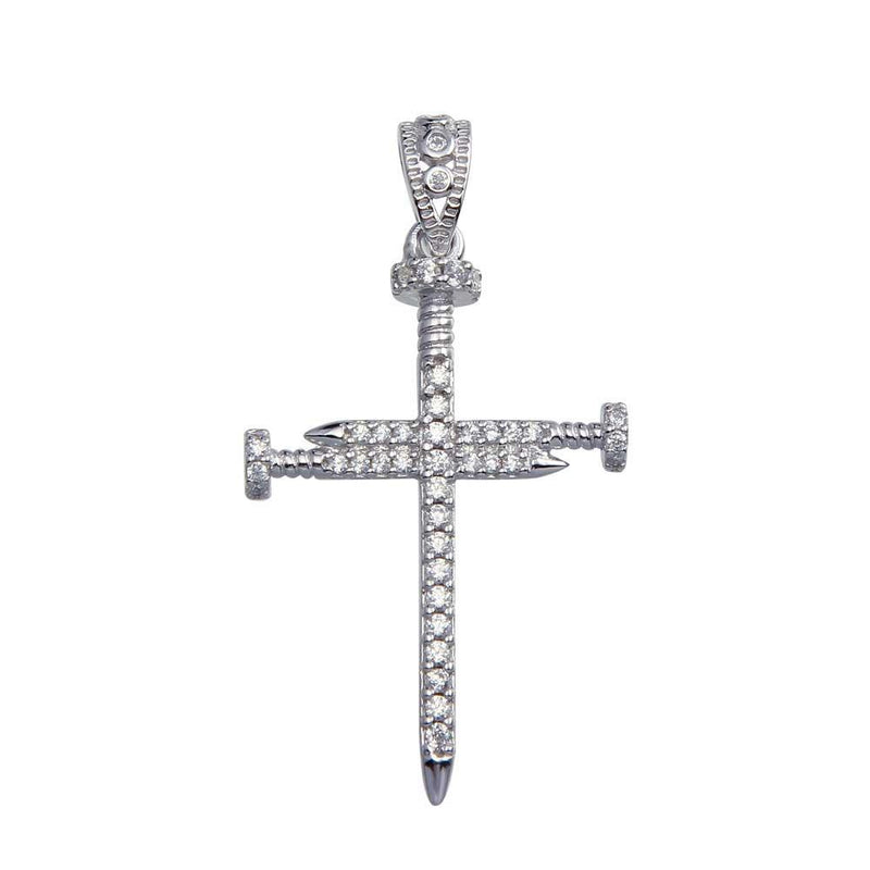 Silver 925 Nail Cross CZ Pendant - GMP00077 | Silver Palace Inc.