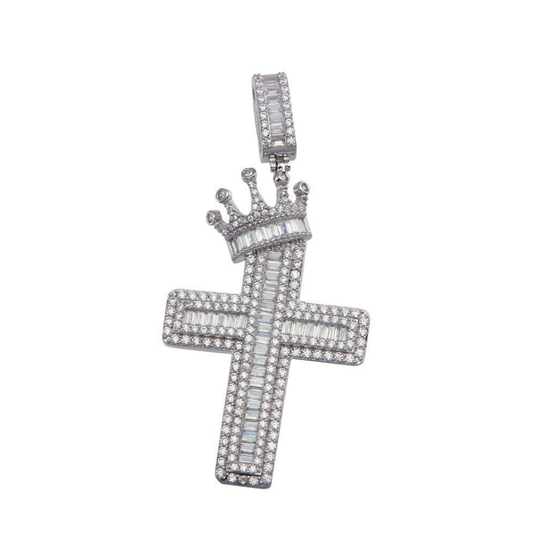 Silver 925 Crowned Cross CZ Hip Hop Pendant - GMP00078 | Silver Palace Inc.