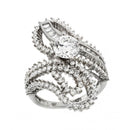 Silver 925 Rhodium Plated Clear Baguette Round Center CZ Ornate Wrap Ring - GMR00003 | Silver Palace Inc.