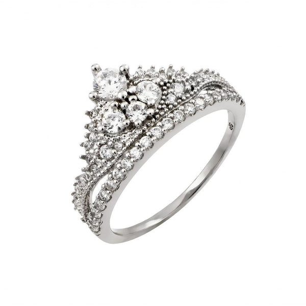 Silver 925 Rhodium Plated Clear Round Pave Set CZ Tiara Ring - GMR00004 | Silver Palace Inc.