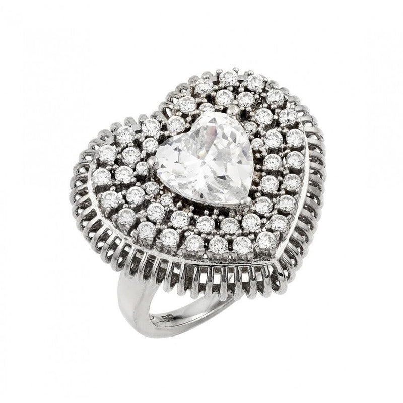 Silver 925 Rhodium Plated Heart Micro Pave Cluster Ring - GMR00015 | Silver Palace Inc.