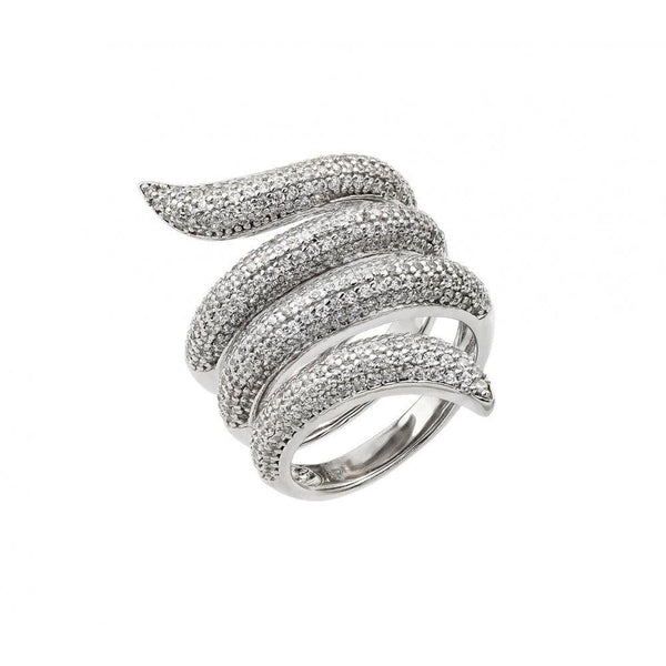 Silver 925 Rhodium Plated Coil Pave CZ Ring - GMR00028 | Silver Palace Inc.