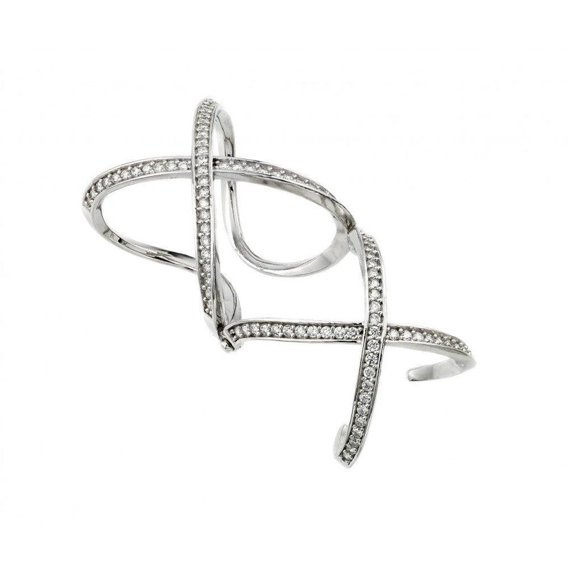 Silver 925 Rhodium Plated Knuckle Extension CZ X X Ring - GMR00032RH | Silver Palace Inc.